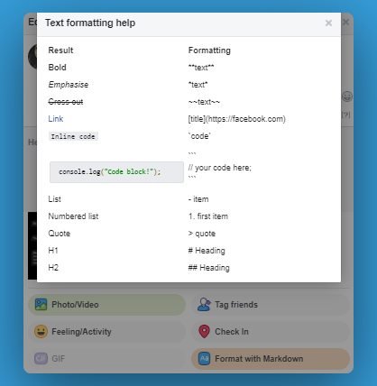 Textformatierungsoptionen in Facebook-Posts